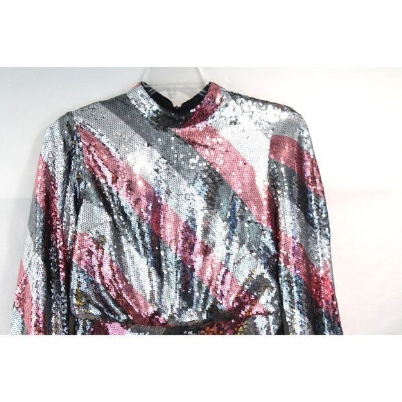 Ted Baker London Jocasta Stripe Sequin Mini Dress size 8/10 US Gray Pink Lined - Picture 2 of 8